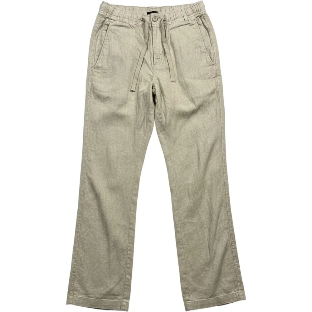 Club Room Linen Pants Small 30X30 Tan Drawstring Stretc Luxury Straight Leg